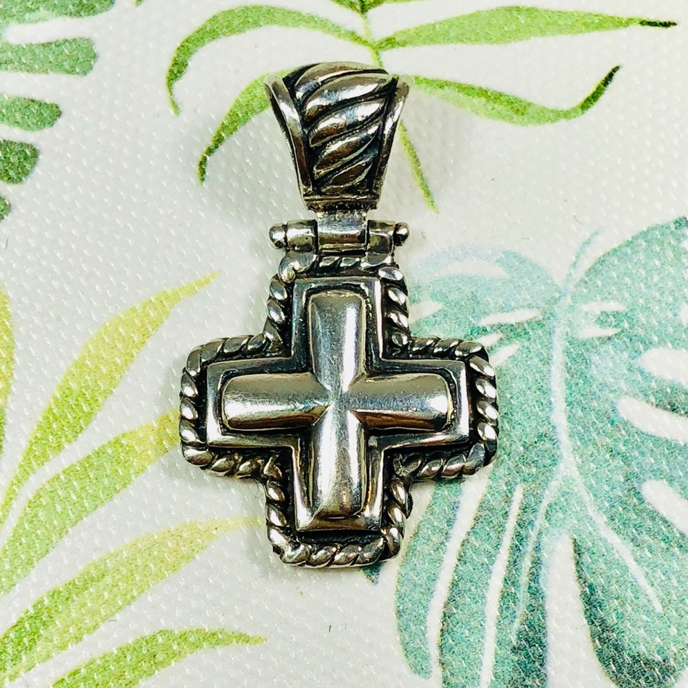 Antiqued silver square cross pendant